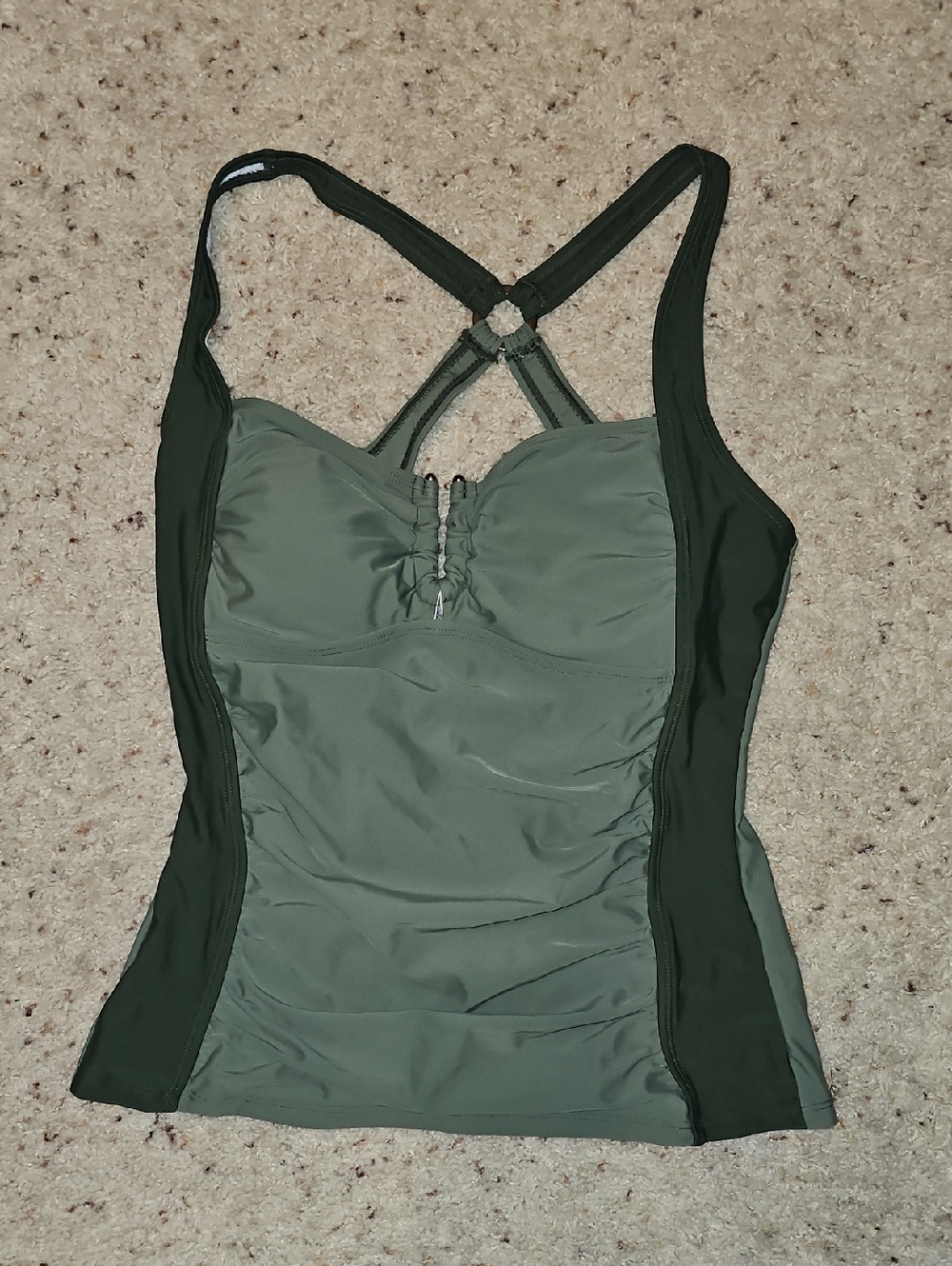 Cupshe Sage And Olive Green Ruched One-Piece Swim Tankini Top